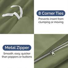 Cover Queen Size Set - Extra Soft Queen Size Duvet Cover 90 X 90 With 2 Pillow Shams - Hotel Luxury Easy Care And Fade Free W/ Zipper Closures & Ties - Breathable Bedding Set (Light Sage Green) - 31 - 鼠尾草綠(無被子) - 查看 4