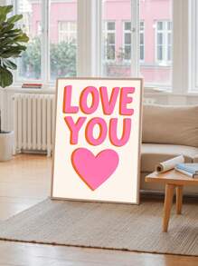 1pc Emotional Wall Art, Love Message Paintings, Bright Colors Art Prints, Valentine Canvas Print Wall Arts, Pink Heart Room Aesthetic, Love You Text Home Decor, Wall Art, Room Aesthetic, Modern Posters, Ideal Gift, Bathroom, Office, Cafe, Optional Framed