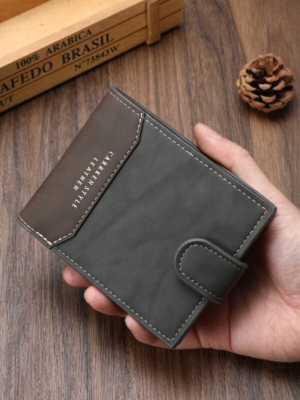CARRKEN New Vintage Fashion Men's Bifold Wallet, Multi-Functional Snap Closure Color Block Design Wallet, Youth Student Versatile Multi-Card Holder, Men's Gift