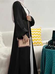 Elegant And Fashionable Women's Solid-Color Long Cardigan With Belted Waist Women's Dress - màu đen - Xem 2