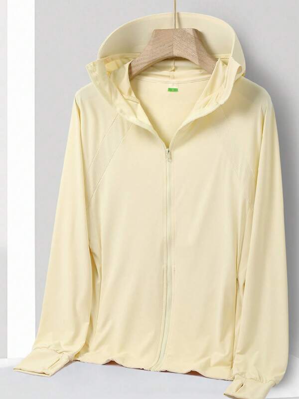 YOMEGO Women's Summer UV Protection Hooded Jacket,Ice Silk Stretch Fabric,Solid Color With Two Pockets,Loose Fit & Outdoor-Ready