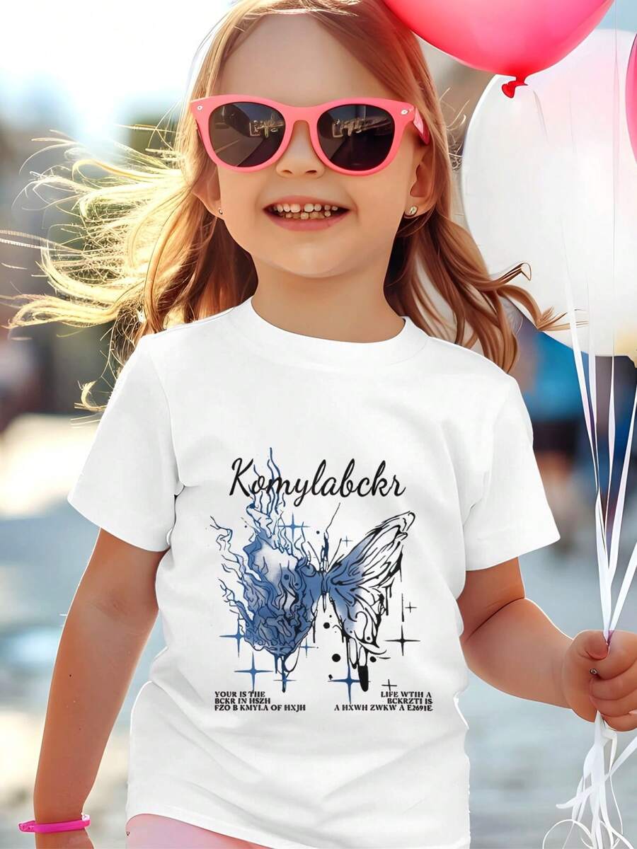 Girl's Round Neck Short Sleeved T-Shirt Cartoon Monster BLIMGK Print Summer Cute And Fashionable Children's ClothingDG012 - WH01 - 查看 1