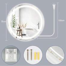 Espejo de baño LED, espejo de baño iluminado de 45x65 cm, control táctil y 3 modos de luz, reloj digital y termómetro, espejo de baño antiempañante ajustable, espejo LED de vidrio templado, fácil instalación - Redondo - Ver 6