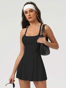 Sodalemon Conjunto de falda deportiva para mujer con parte superior sin mangas con diseño de espalda cruzada para fitness, gimnasio, tenis, yoga, running y actividades al aire libre