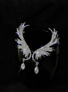2 buc Cercei cu clips cu aripi de înger din cristal, stil coreean, cătușe elegante și strălucitoare cu aripi de cristal, cercei de lux cu stras pentru mireasă și nuntă pentru femei