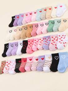 10 Pairs Baby Assorted Solid Color & Heart Pattern Mid-Calf Socks