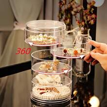 1pc 3/4/5-Tier Acrylic Jewelry Organizer Box With 360° Rotating Compartments, Transparent Dustproof Lid - Multi-Use Desktop Storage For Earrings, Bracelets, Necklaces, Makeup & Accessories - Perfect Gift For Women, Mom For Women Storage Organizer Travel Essentials Gift Back To School