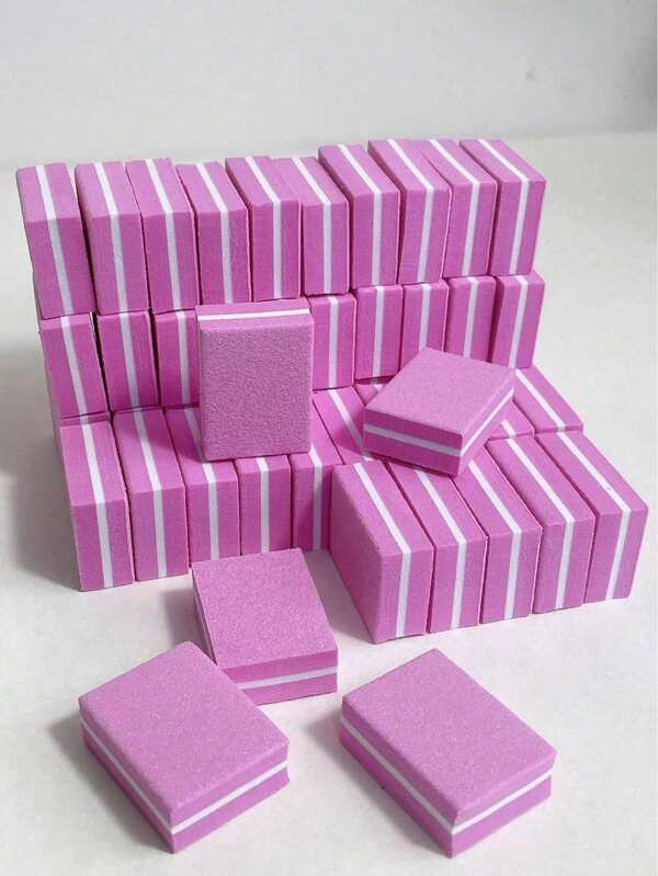 50pcs Pink Mini Nail Sponge Blocks, Nail File Buffing Sanding Band For Nail Salon, Colorful Mini Nail Tool