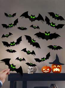 24/48/96 Stück Fledermäuse die im Dunkeln leuchten 3D Fledermaus Ausschnitte, Halloween Dekorationen mit leuchtenden Augen aus Papier, schwarze Plastikaufkleber Fledermäuse für Innen- und Außenbereich gruselig und beängstigend, PVC Fledermäuse für Innen- und Außenbereich Halloween, Halloween Dekorationen, Halloween Außendekorationen, Halloween Party Zubehör