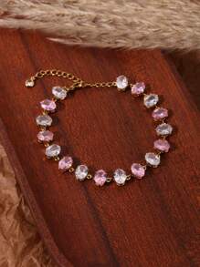 Pulseira elíptica de aço inoxidável 18K com pedra de zircônia para mulheres, design minimalista e luxuoso, leve, adequada para festas, encontros e trajes de escritório
