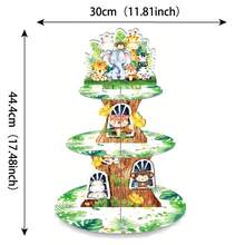 1 Pc Tree Stump Themed Paper Cupcake Stand, Paper Products,3-Tier Centerpiece For Baby Shower And Birthday Party - Multicolor - View 9