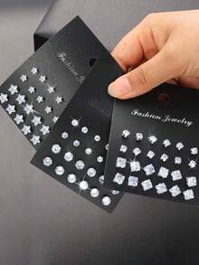72pcs Geometric Round Star Square Cubic Zirconia Shiny Stud Earrings, Simple Punk Hip Hop Style, Big Set, Suitable For Party, Festival, Date, Gift And Daily Wear - Multicolor - View 1