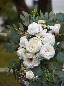 2pcs Artificial Flower Wreath, Suitable For Wedding Welcome Sign, Wedding Reception Ceremony Decor (White) - White - View 3