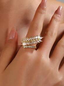 1pc Fantasy Leaf Cubic Zirconia Women Wedding Rings 6 Colors Choice CZ Openable Engagement Ring For For Banquet, Prom, Party Jewelry Gift