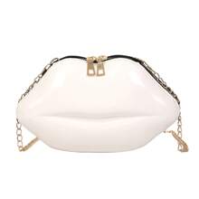 Solid Color Lips Women PVC Crossbody Handbags Chain Messenger Bags Shoulder Evening Party Clutch Fashion Mini Zipper Bags, School Backpack