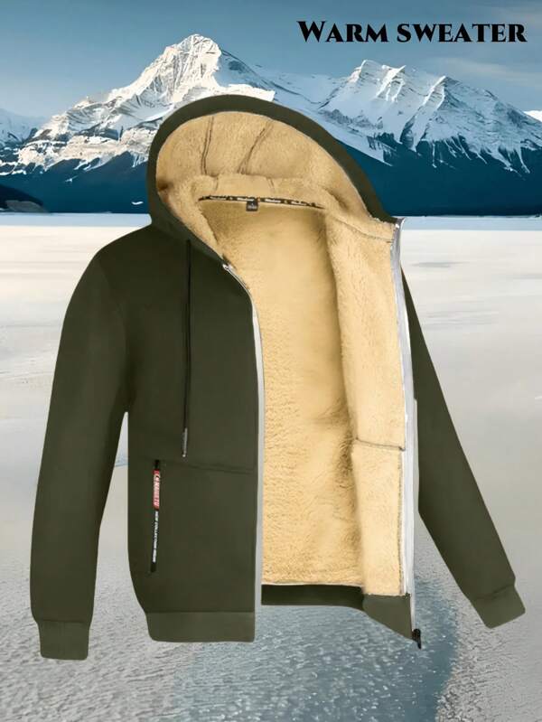 1 jachetă pentru bărbați cu căptușeală Sherpa și fermoar, hanorac gros din fleece, casual, pentru toamna și iarna