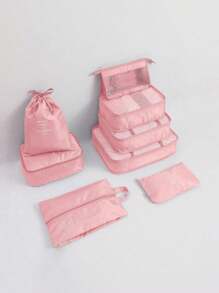 Set organisateur de voyage 9-en-1. Sacs de rangement de grande capacité, organisateurs de bagage pour vêtements, sous-vêtements, chaussures, cosmétiques, articles de toilette. Convient pour les chemises, sous-vêtements, vêtements, maquillage, rouge à lèvres, ombre à paupières, fond de teint, éponge, pinceaux, brosse à dents, dentifrice, nettoyant pour le visage, etc. Idéal pour les voyages, l'hôpital, le dortoir, l'école, les vacances, les fournitures scolaires.
