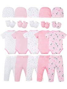 Conjunto de 20 piezas para verano, set multipieza para recién nacidos, adecuado para bebés elegantes y lindos, conjunto de verano de ropa de bebé. La tela es suave y cómoda, adecuada para regalos de set de recién nacidos.