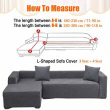 L-Shape Sectional Sofa Cover 2-Pieces Couch Chaise Cover For 3 Seater + 4 Seater Sofa With 2PCS Pillowcases Soft Jacquard Elastic Stretch Sofa Slipcover Protector Couch L Shape Sofa Slipcover - Grey - View 2