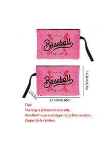 2件/套棒球妈妈生活玫瑰红帆布手提袋、零钱包、字母、拉链袋、个性礼品包、卡通趣味多功能手提袋、黄麻黑色手提袋配黑色扣、购物袋、化妆袋、杂物收纳袋 - 彩色 - 查看 11