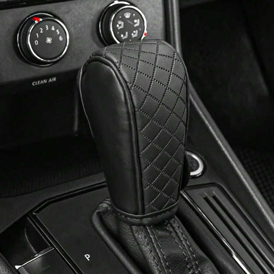 QKYS Leather Car Gear Shift Knob Cover, Upgraded Anti-Slip Design Stick Shift Knob Cover, Universal Durable Car Decorative Accessories Shifter Stick Protector Suitable For Cars,Trucks,SUVs (Black) - Black - View 1