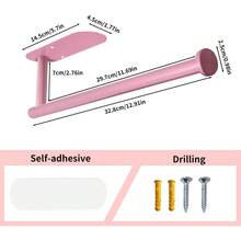 Pink Paper Towel Holder - Self Adhesive Or Drilling, Under Cabinet Or Wall Mounted - Hồng - Xem 3