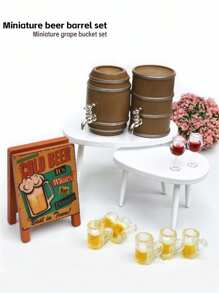 1:12 Dollhouse Accessory - Wooden Beer Barrel/Wine Barrel Set With Bucket Top, Mini Wine Glass/Beer Glass, Mini Wooden Beer Sign, DIY And Decorate Your Own Perfect Project!