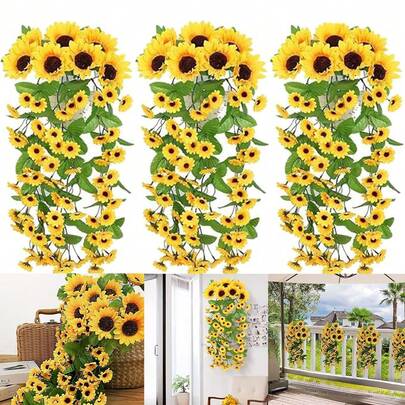 1/12pcs Artificial Sunflower Vine , Hanging Sunflower Garland, Artificial Hanging Plants For Wall Decor, Balcony, Living Room, Garden,Artificial Hanging Sunflower Fake Hanging Baskets Artificial Flowers For Garden Wall Fence Wedding Balcony Outdoor Inside Home Door Decoration