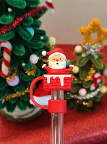 1 /2 /3 /6PCS Christmas Silicone Straw Cover, Suitable For 40oz/30oz/10mm Sippy Cup, Water Cup Decoration Accessories Reusable Straw Cover, Portable Protective Plug Decoration, For Christmas Gifts, Cup Accessories, Party Holiday Gifts To People