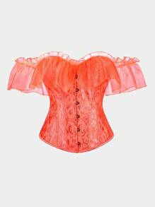 Women's Off Shoulder Jacquard Waist Corset Lace Strap Tops, Suitable For New Year Party, Valentine's Day, Holiday, Halloween Costume
