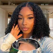 200% 密度 13x6 高清透明蕾丝前假发杰瑞卷发假发人发混合头发预拔婴儿头发女士假发 13x6 卷发鲍勃假发深卷发巴西处女人发混合头发自然发际线轻盈透气 200% 密度自然颜色女士自然发际线自然外观 - 自然色&黑色系 - 查看 5