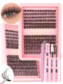 240 piezas Conjunto de extensiones de pestañas falsas con rizo D, mezcla múltiple de 10D+20D+30D pestañas postizas gruesas y tupidas, mechones de pestañas suaves, con maquillaje natural para ojos, longitud de 8-16mm apta para fibra de mink fina e impermeable con efecto 3D, adecuada para maquillaje natural, dramático y diario, kit de racimos de pestañas postizas para cosplay.