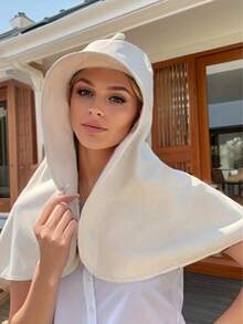 1 件装女士宽边太阳帽，涤纶纤维，非弹性，编织，防紫外线，夏季头巾，适合骑自行车和海滩，可洗 - 太阳帽 - 彩色 - 查看 9