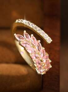 1pc Fantasy Leaf Cubic Zirconia Women Wedding Rings 6 Colors Choice CZ Openable Engagement Ring For For Banquet, Prom, Party Jewelry Gift