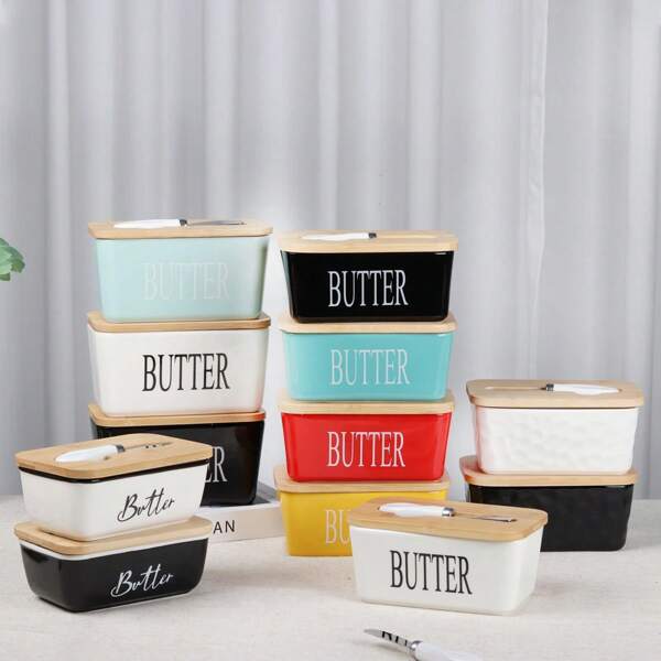 500ml 600ml 850ml Butter Dish, Ceramic Butter Dish With Bamboo Lid And Butter Knife, Large Ceramic Butter Holder Butter Keeper Container For Countertop, Silicone Sealing Butter Dishes Is Great Gift For Kitchen Baking, Home Decor