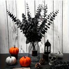 10 piezas/24 piezas/36 piezas Flores artificiales de estilo gótico oscuro con eucalipto negro - Decoración del hogar de plástico para el Día de Acción de Gracias, sin mantenimiento, para arreglos DIY de otoño, Halloween y decoraciones de temporada de miedo, decoraciones de otoño para el hogar, centro de mesa estacional, estética vintage, decoración de alta calidad, follaje decorativo, decoradores navideños, decoración de Halloween, decoración de habitación, plantas falsas