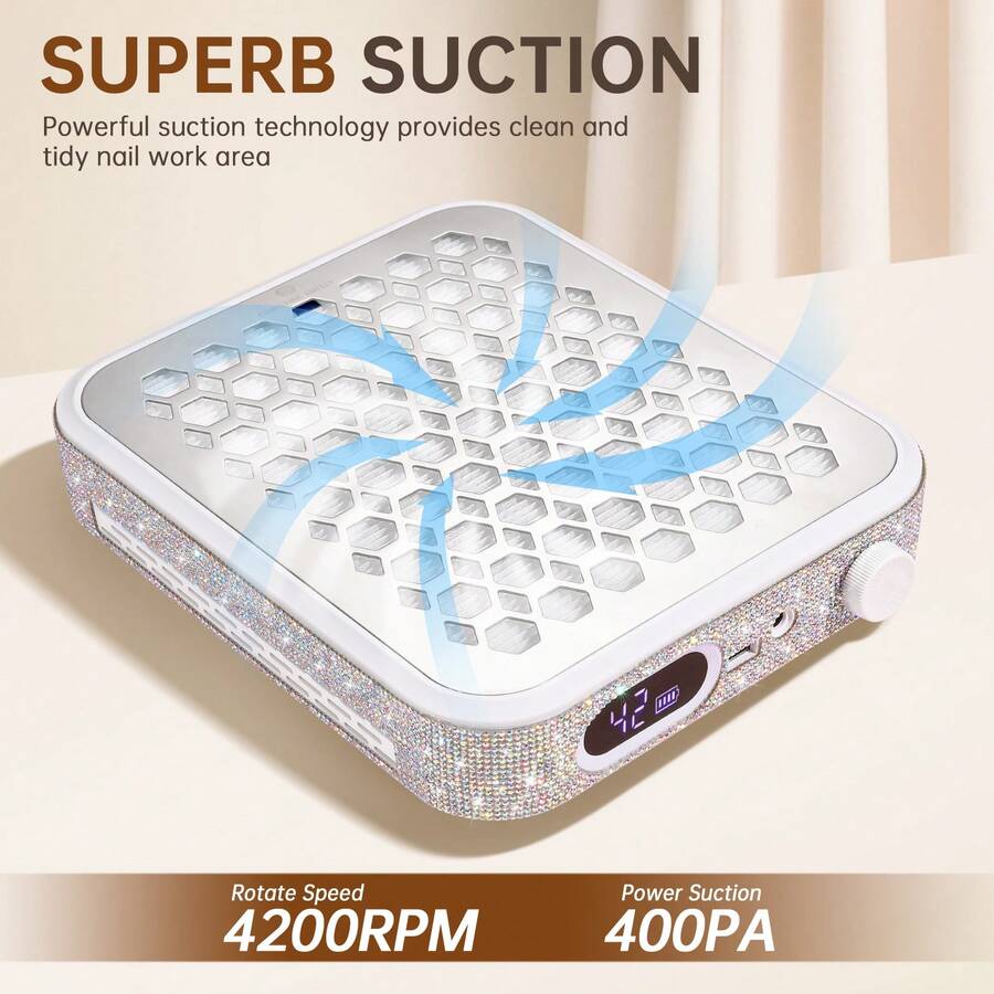 CHRISTINE SHELLY Nail Dust Collector, Rechargeable Dust Collector Nail Tech, Powerful Vacuum Fan Vent Dust Collector Extractor Dust Suction Machine For Acrylic Nails Polishing, Nail Salon&Home, White Diamonds - 查看 1