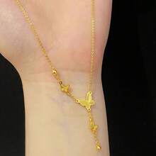 Colar feminino com borla de aço inoxidável 18 borboleta dourada antiga, delicado, versátil, nicho leve, luxuoso, corrente de clavícula - Dourado - Visão 3
