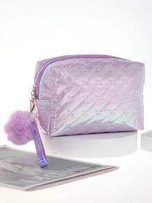 Multineos Comercial Bolsa Estojo Cosmética Fofo Com Pompom - Roxo - Visão 1