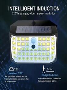 1 Peça Luz Solar com 176 LEDs, Luminária de Parede Impermeável para Uso Externo com 176 Lâmpadas LED e Sensor de Movimento, 3 Modos de Iluminação para Uso Externo, Jardim, Quintal, Corredor