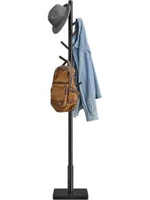 VASAGLE Perchero de Madera Maciza, Organizador de Ropa de Pie, con 8 Ganchos, para Pasillo, Entrada, Beige Natural MRCR010N01 - Tinta negra - Ver 3