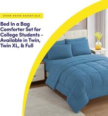 JIANGTAO-Dorm Room Essentials College Bedding Comforter Set 5 Piece Twin XL Size Bed In A Bag For College Students Boys And Girls, Twin XL, Navy Blue - 牛仔藍 - 查看 5