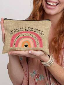 2 件教师节礼物套装 - 大容量时尚手提包，印有“老师”图案，黑色亚麻零钱包，化妆包，带衬里，无封口 - 非常适合教育工作者和学校工作人员，教师感谢礼物，时尚休闲配饰，适合外出、度假、日常通勤