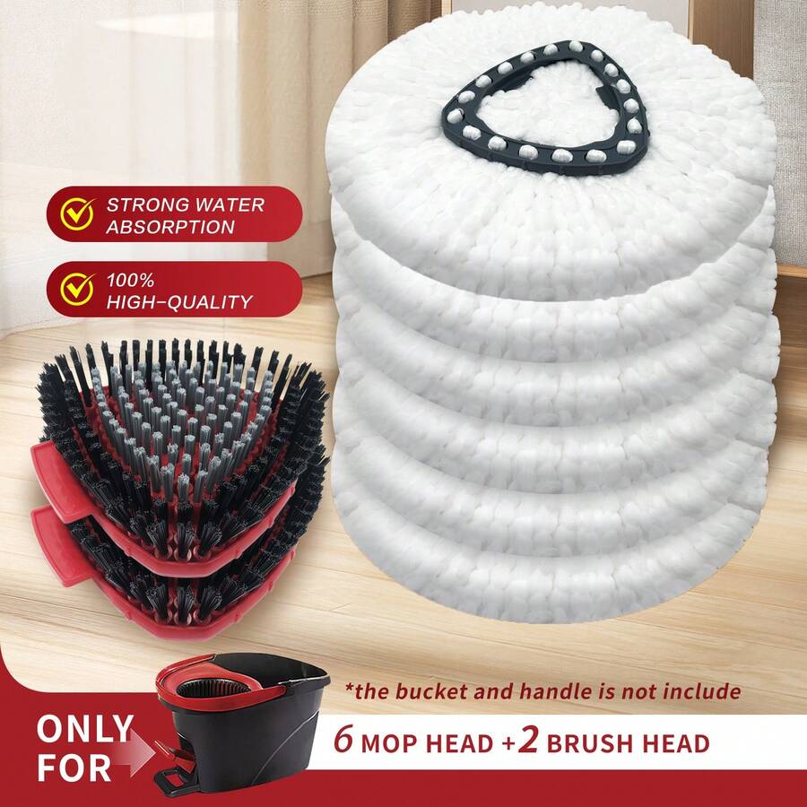 HOME TIMES Microfiber Scrub Brush And Mop Head Replacement - Compatible With O Cedar EasyWring 1-Tank System, Durable Hard Bristle For Bathroom, Kitchen, Tub, And Tile Cleaning, Bathroom Cleaning Accessories | Durable Cleaning Tool, Mop Head - 白色 - 查看 1