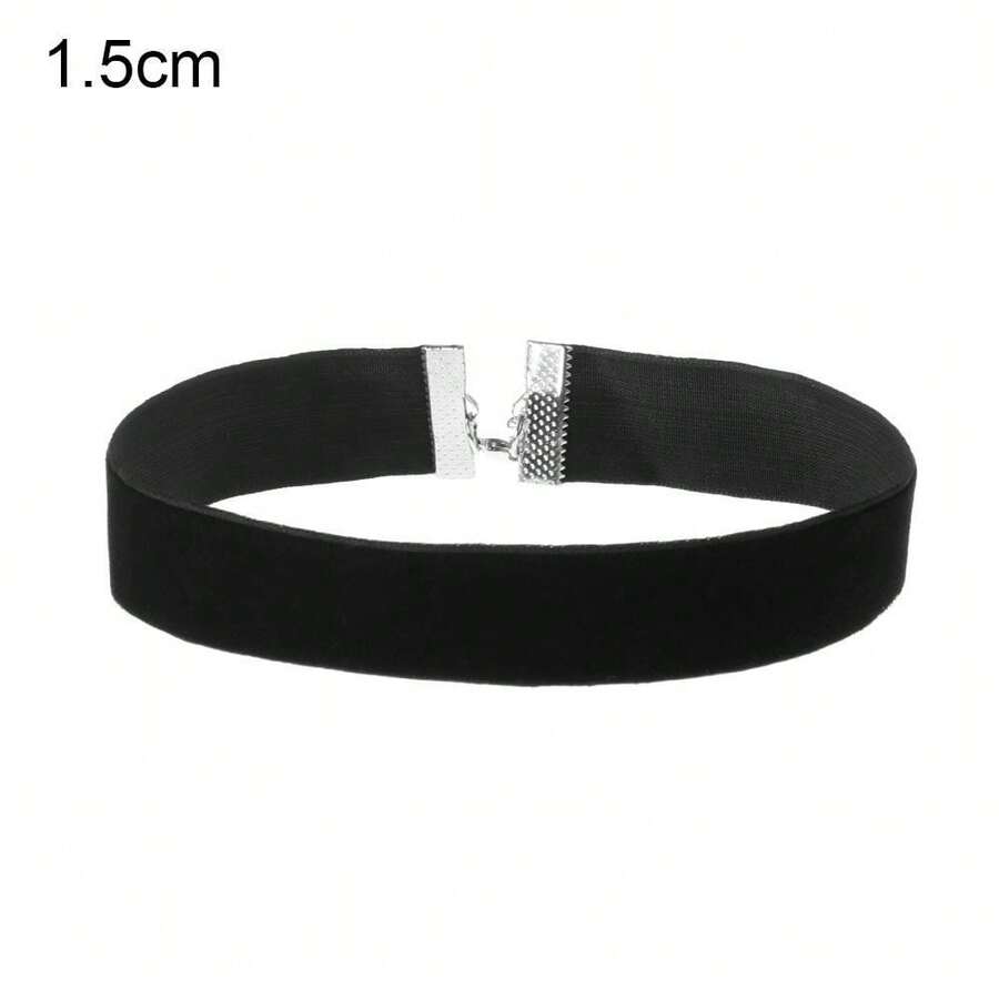 1pc Fashionable Punk Style Black Velvet Choker Necklace For Women - Width 1.5cm - View 1