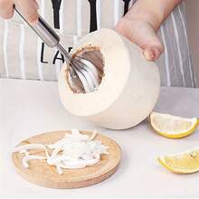 1 pieza Rallador de coco manual de acero inoxidable, Extractor de pulpa de coco de cinco garras, Cuchara para pulpa de coco fresca, Herramienta de rallado de coco para la cocina del hogar - Plateado - Ver 1