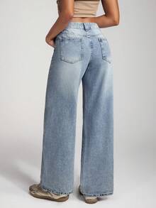 Jeanoix Women's Low-Rise Vintage Washed Straight Leg Jeans - Medium Wash - View 2