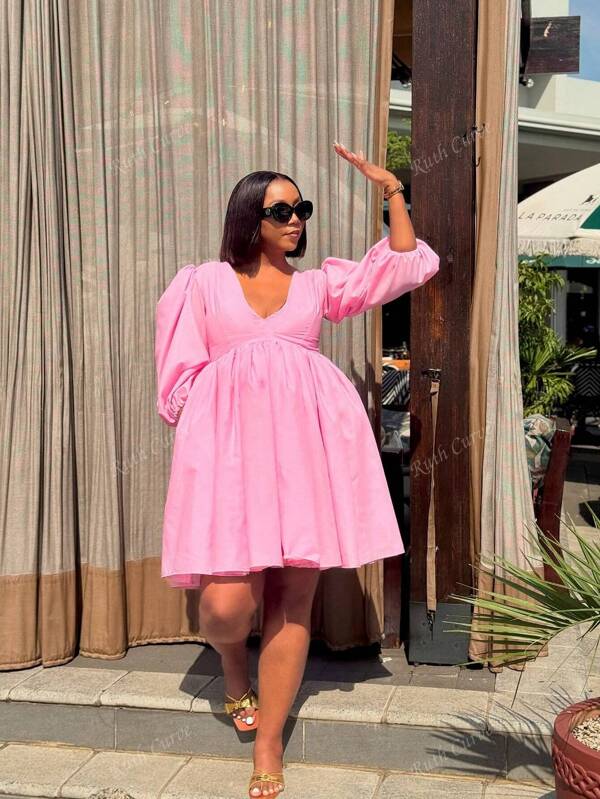 Plus Size Women's Summer Dress Cute Deep V-Neck Sexy Short Dress