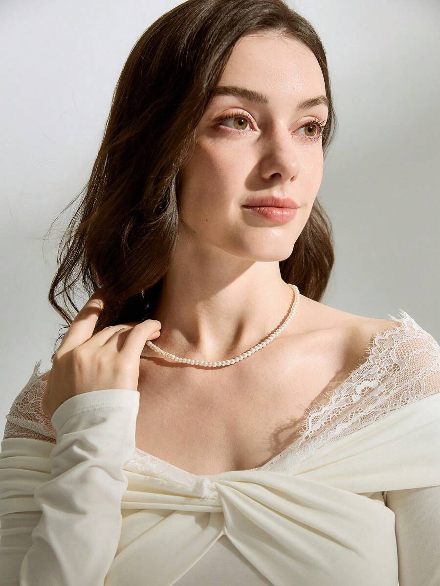 1pc Elegant Faux Pearl Beaded Necklace For Women For Gift