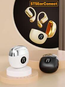 STSEarConect 1 Pc Golden Earhook Design LED Digital Display Wireless Sports Headset, 5.4 Bluetooth Headset, Wireless Operation, With ENC Noise Reduction Microphone, 3D Deep Bass On-Ear Headphones, Sports Earbuds, Business, Music, IPad, Laptop, IOS, Android Users, Gifts For Family, Friends Birthday, Spring, Boyfriend, Girlfriend, Holiday, Smooth Wireless Earbuds With LED Display - Touch Control, Hanging Ear Headphones, Wireless Earbuds Sports Music Games